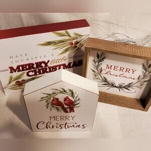 Wooden Christmas Bundle of 3 Christmas Holiday sign Decor Cardinals Wreath